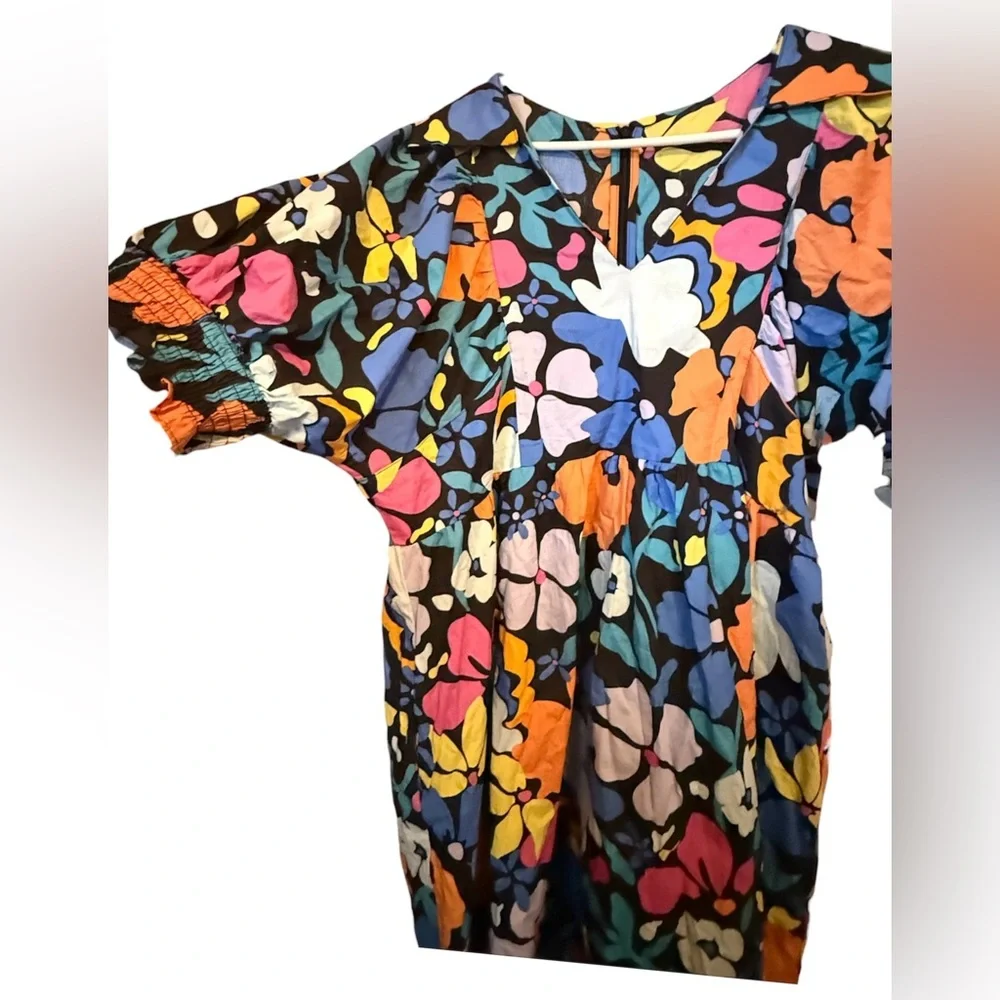 Poplin Dress empire waist vibrant floral print and POCKETS